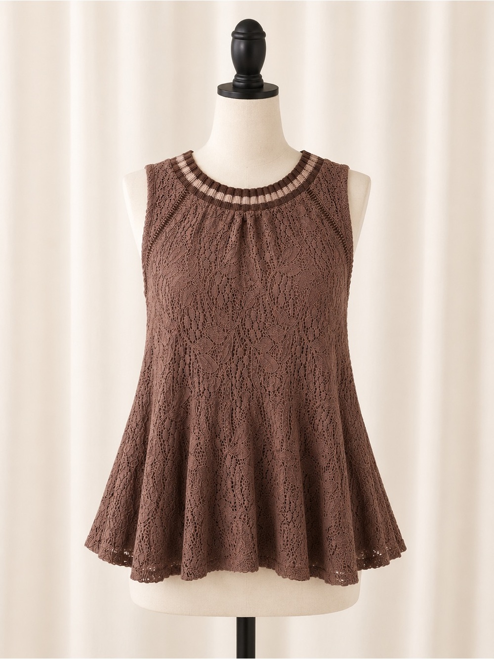 Free People Lace Swing Tank Top Brown Sleeveless Boho Keyhole Back M